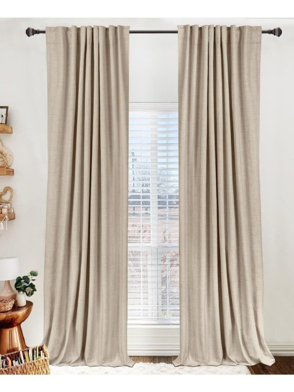 Linen Textured Blackout Curtains for Bedroom, 84" Long, Oatmeal Color, Light